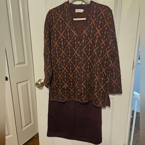 Top Knit Vintage 100% Alpaca Geometric Patterned Cardigan and Skirt Set